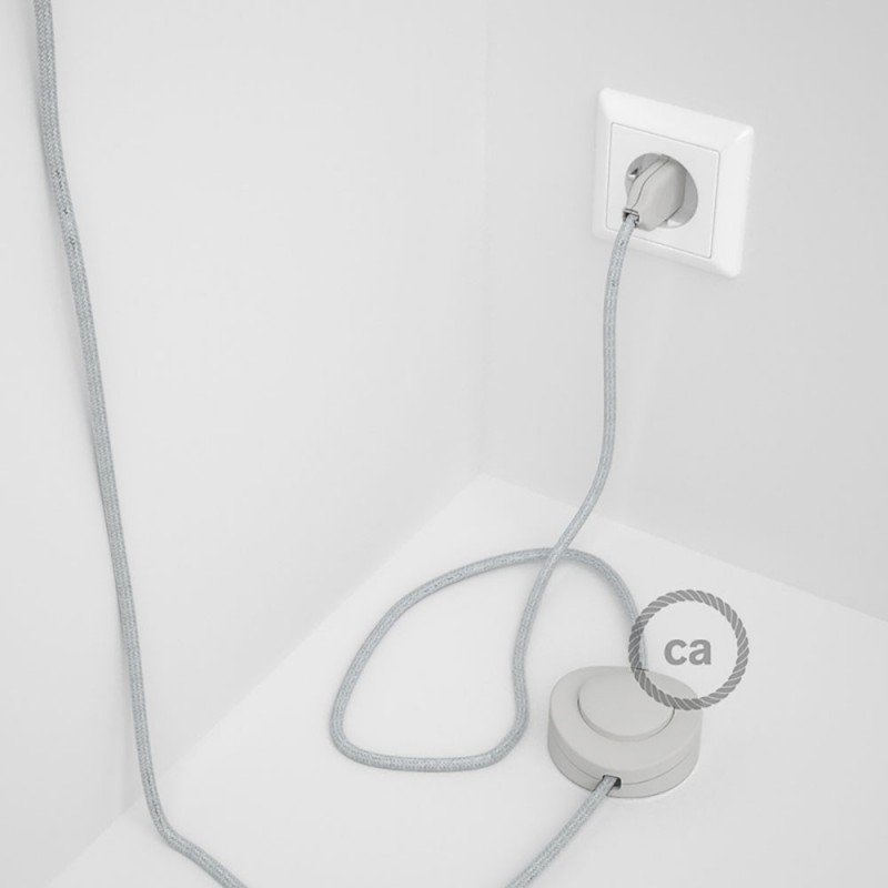 Cableado para lámpara de pie, cable RL01 Efecto Seda Glitter Blanco 3 m. Elige tu el color de la clavija y del interruptor!