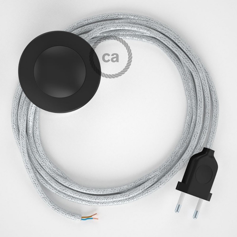 Cableado para lámpara de pie, cable RL01 Efecto Seda Glitter Blanco 3 m. Elige tu el color de la clavija y del interruptor!