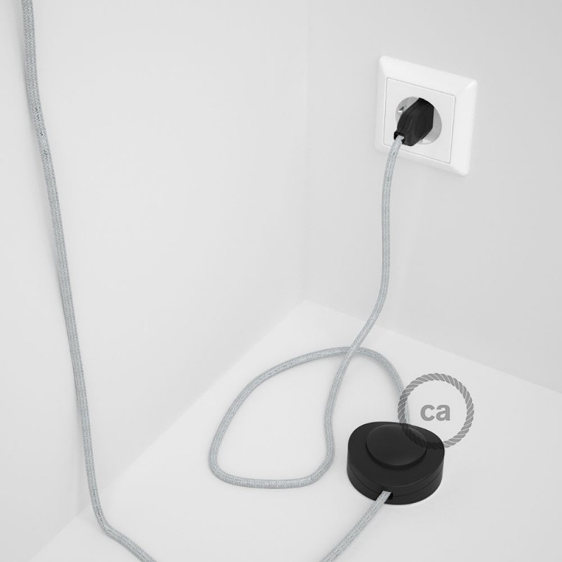 Cableado para lámpara de pie, cable RL01 Efecto Seda Glitter Blanco 3 m. Elige tu el color de la clavija y del interruptor!