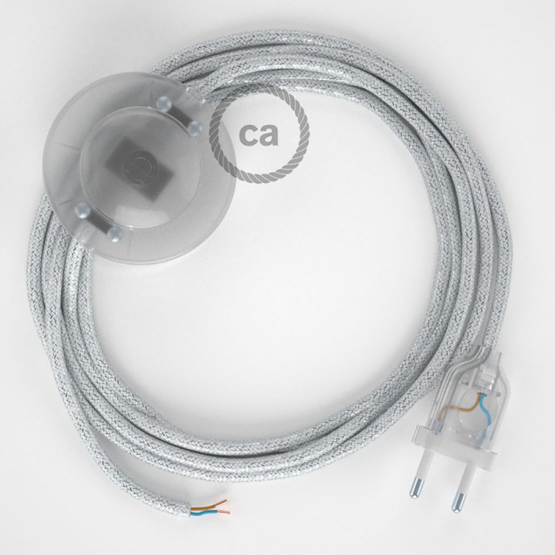 Cableado para lámpara de pie, cable RL01 Efecto Seda Glitter Blanco 3 m. Elige tu el color de la clavija y del interruptor!