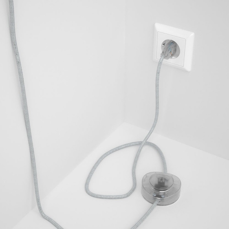 Cableado para lámpara de pie, cable RL01 Efecto Seda Glitter Blanco 3 m. Elige tu el color de la clavija y del interruptor!