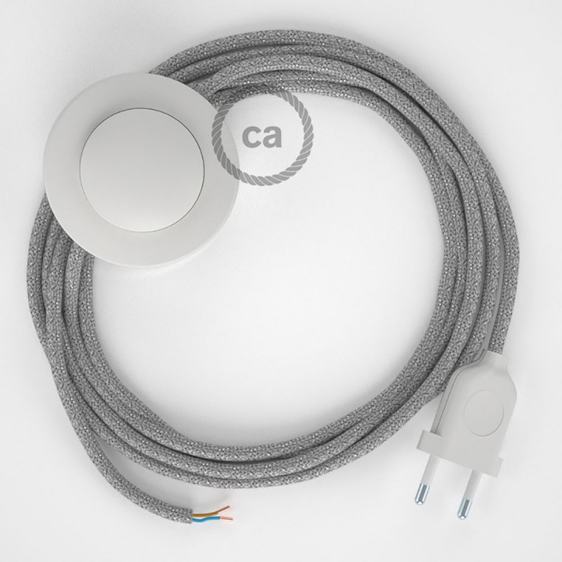 Cableado para lámpara de pie, cable RL02 Efecto Seda Glitter Plateado 3 m. Elige tu el color de la clavija y del interruptor!
