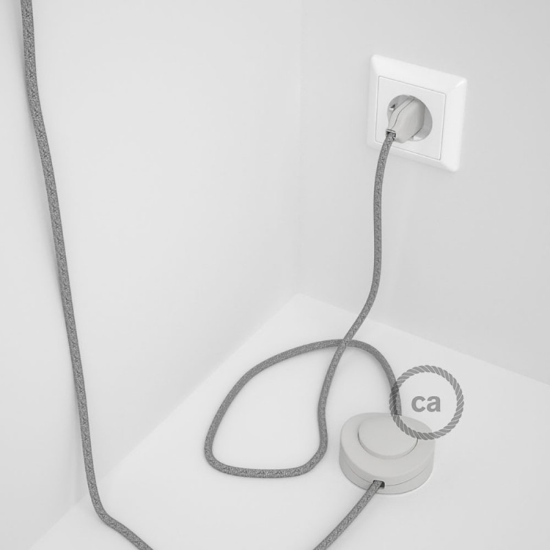 Cableado para lámpara de pie, cable RL02 Efecto Seda Glitter Plateado 3 m. Elige tu el color de la clavija y del interruptor!