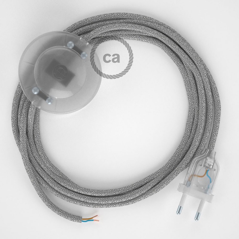 Cableado para lámpara de pie, cable RL02 Efecto Seda Glitter Plateado 3 m. Elige tu el color de la clavija y del interruptor!