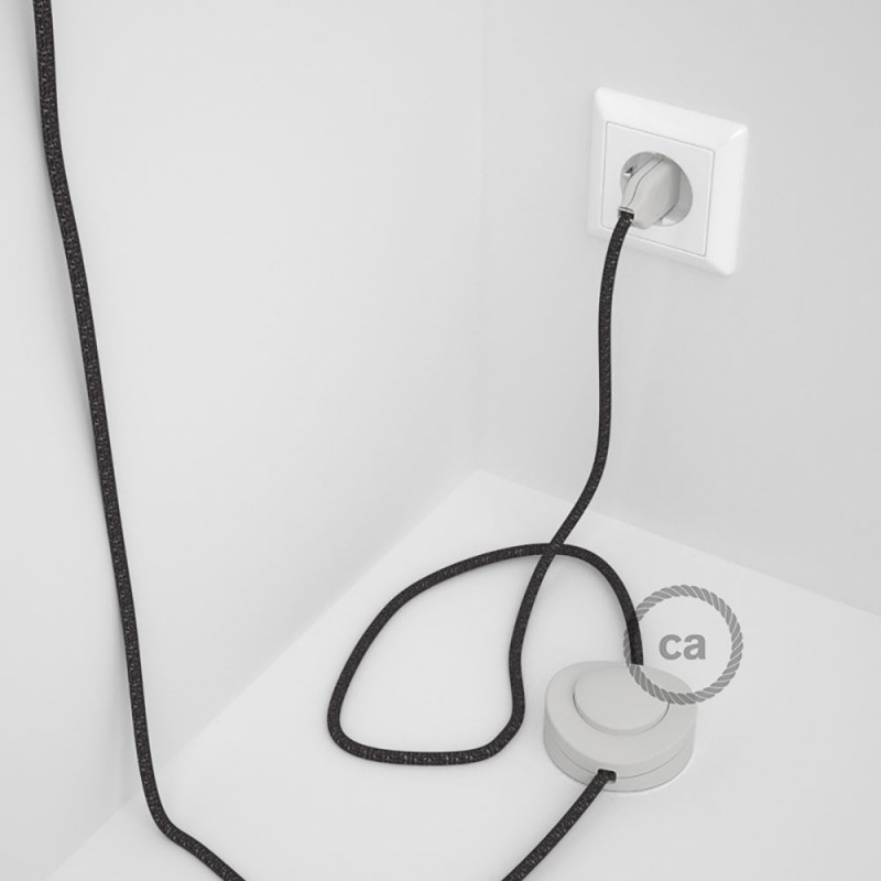 Cableado para lámpara de pie, cable RL03 Efecto Seda Glitter Gris 3 m. Elige tu el color de la clavija y del interruptor!