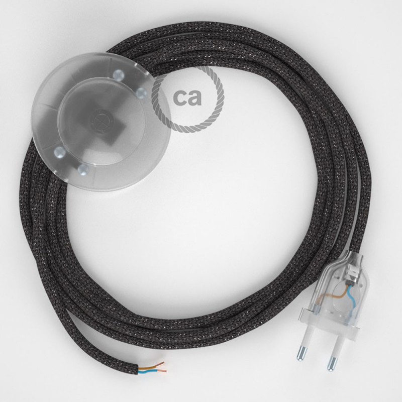 Cableado para lámpara de pie, cable RL03 Efecto Seda Glitter Gris 3 m. Elige tu el color de la clavija y del interruptor!