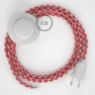 Cableado para lámpara de pie, cable RP09 Efecto Seda Bicolor Blanco-Rojo 3 m. Elige tu el color de la clavija y del interruptor!