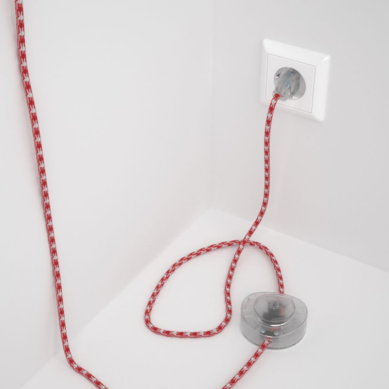 Cableado para lámpara de pie, cable RP09 Efecto Seda Bicolor Blanco-Rojo 3 m. Elige tu el color de la clavija y del interruptor!