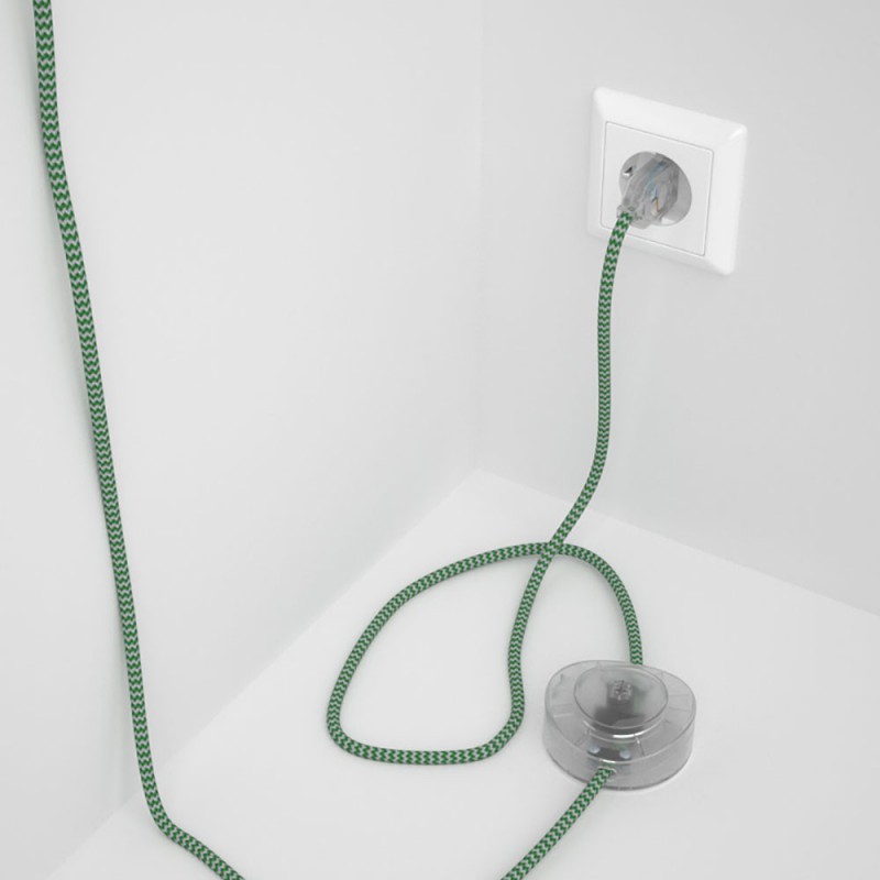Cableado para lámpara de pie, cable RZ06 Efecto Seda ZigZag Blanco Verde 3 m. Elige tu el color de la clavija y del interruptor!