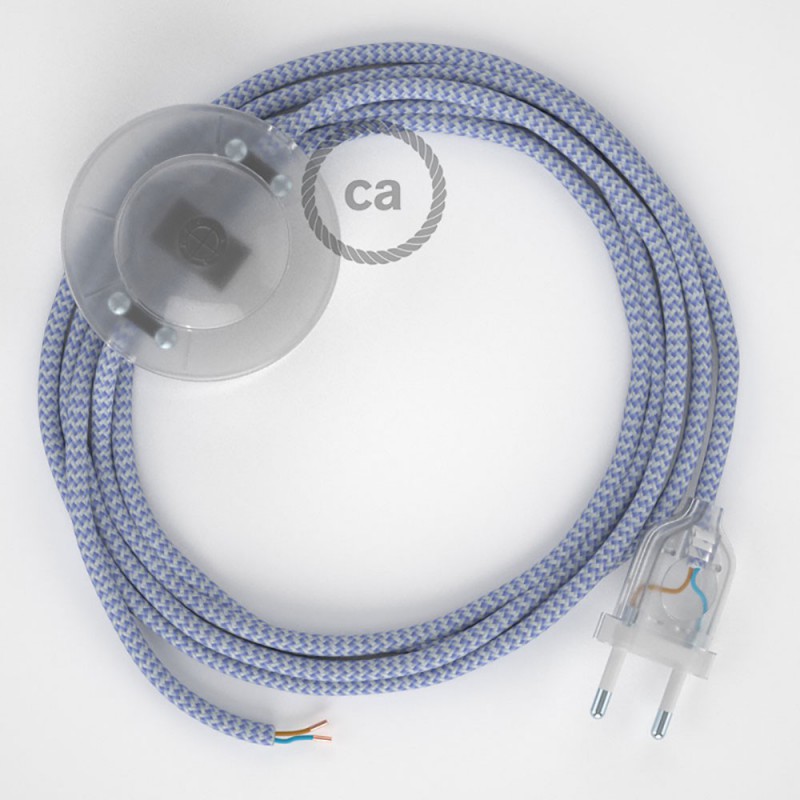 Cableado para lámpara de pie, cable RZ07 Efecto Seda ZigZag Blanco Lila 3 m. Elige tu el color de la clavija y del interruptor!