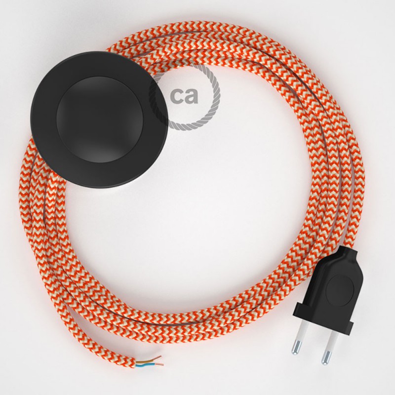 Cableado para lámpara de pie, cable RZ15 Efecto Seda ZigZag Naranja 3 m. Elige tu el color de la clavija y del interruptor!