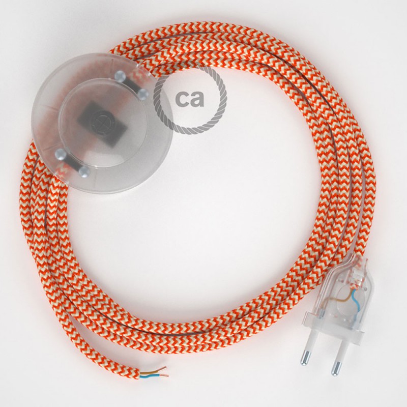 Cableado para lámpara de pie, cable RZ15 Efecto Seda ZigZag Naranja 3 m. Elige tu el color de la clavija y del interruptor!