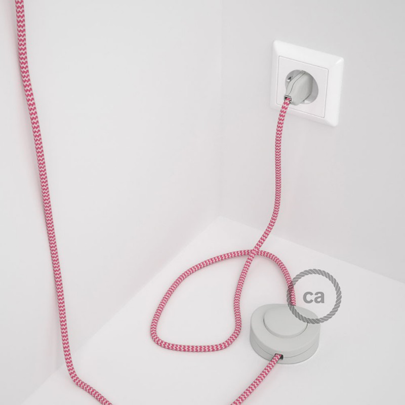 Cableado para lámpara de pie, cable RZ08 Efecto Seda ZigZag Fuchsia 3 m. Elige tu el color de la clavija y del interruptor!