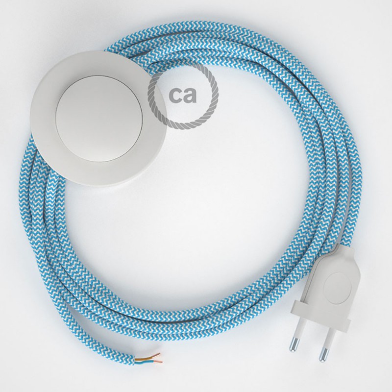 Cableado para lámpara de pie, cable RZ11 Efecto Seda ZigZag Celeste 3 m. Elige tu el color de la clavija y del interruptor!