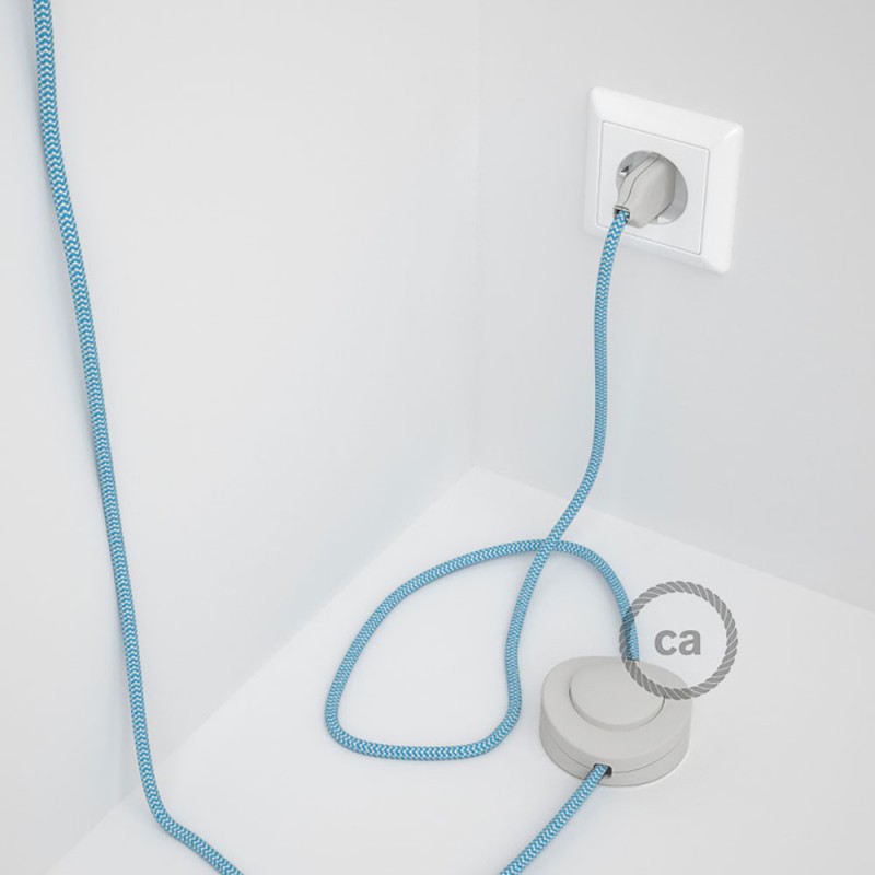 Cableado para lámpara de pie, cable RZ11 Efecto Seda ZigZag Celeste 3 m. Elige tu el color de la clavija y del interruptor!