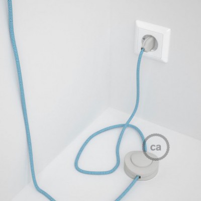 Cableado para lámpara de pie, cable RZ11 Efecto Seda ZigZag Celeste 3 m. Elige tu el color de la clavija y del interruptor!