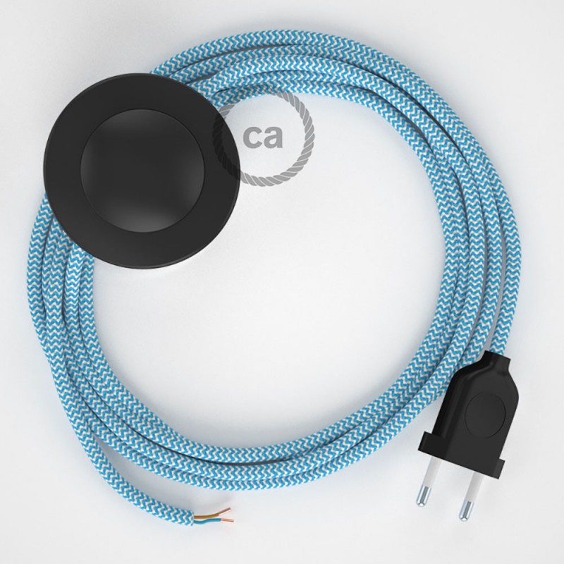 Cableado para lámpara de pie, cable RZ11 Efecto Seda ZigZag Celeste 3 m. Elige tu el color de la clavija y del interruptor!