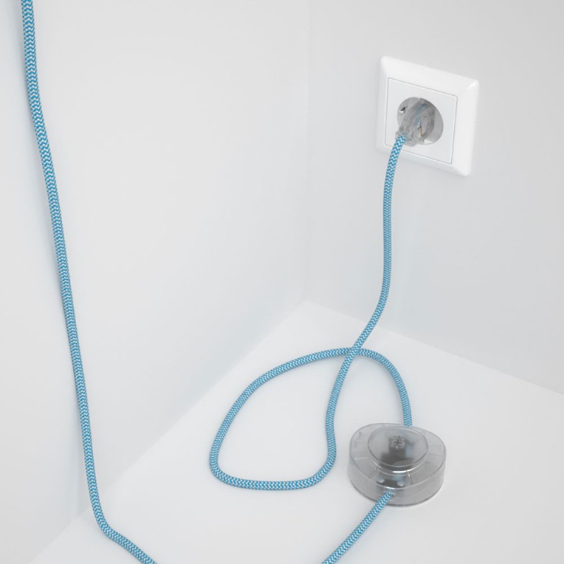 Cableado para lámpara de pie, cable RZ11 Efecto Seda ZigZag Celeste 3 m. Elige tu el color de la clavija y del interruptor!