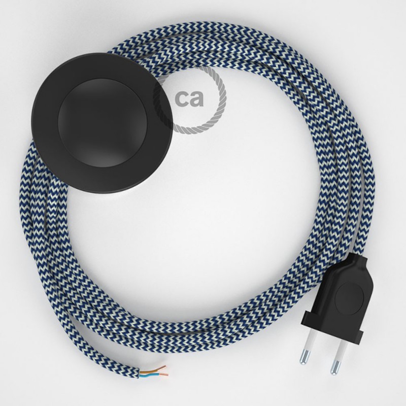 Cableado para lámpara de pie, cable RZ12 Efecto Seda ZigZag Blanco Azul 3 m. Elige tu el color de la clavija y del interruptor!