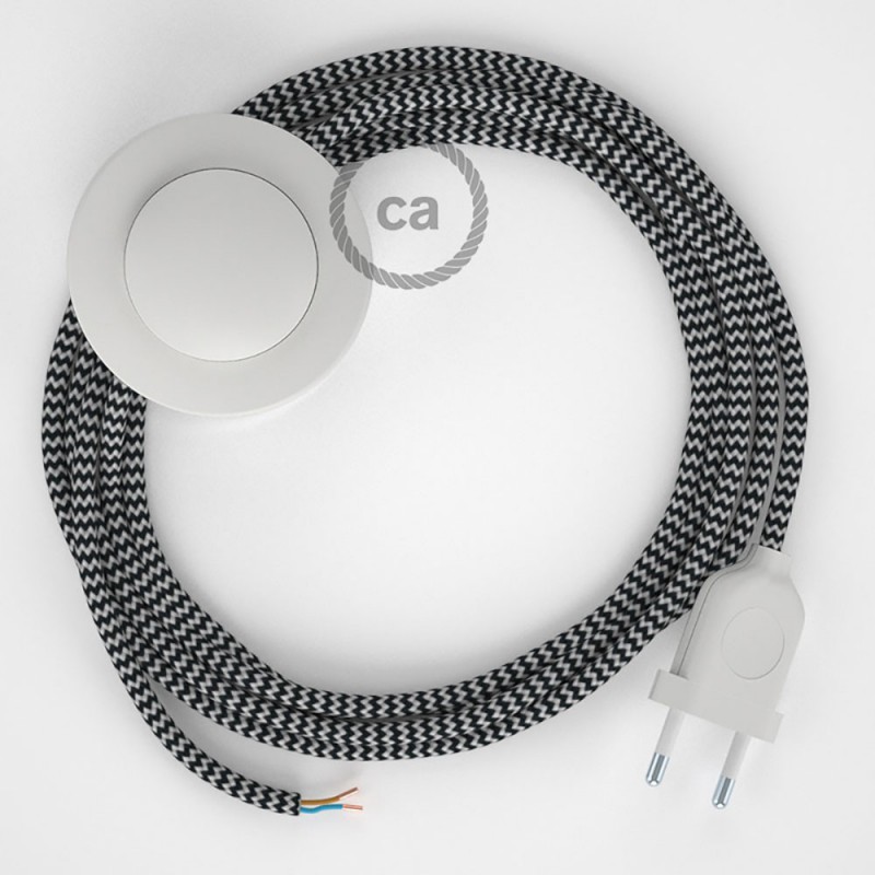 Cableado para lámpara de pie, cable RZ04 Efecto Seda ZigZag Blanco Negro 3 m. Elige tu el color de la clavija y del interruptor!
