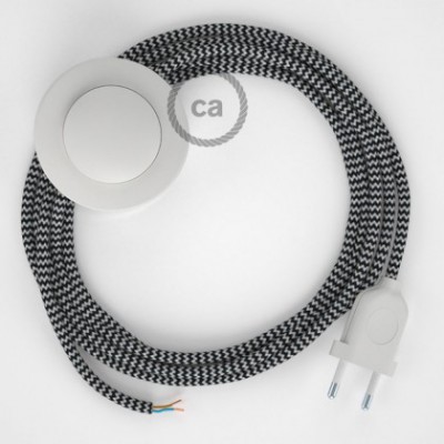 Cableado para lámpara de pie, cable RZ04 Efecto Seda ZigZag Blanco Negro 3 m. Elige tu el color de la clavija y del interruptor!