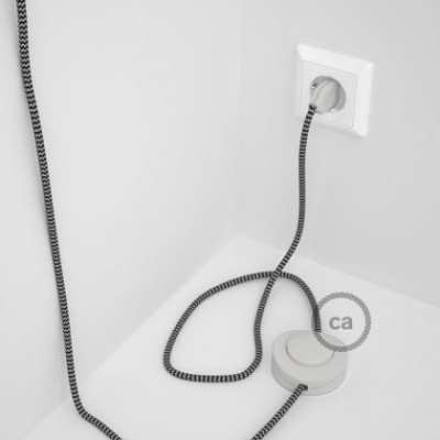 Cableado para lámpara de pie, cable RZ04 Efecto Seda ZigZag Blanco Negro 3 m. Elige tu el color de la clavija y del interruptor!
