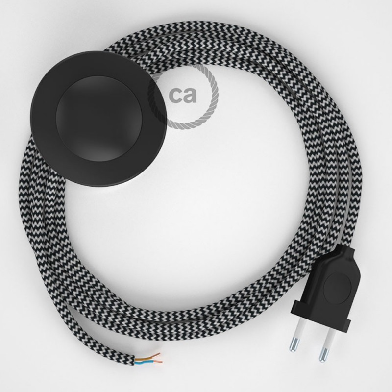 Cableado para lámpara de pie, cable RZ04 Efecto Seda ZigZag Blanco Negro 3 m. Elige tu el color de la clavija y del interruptor!