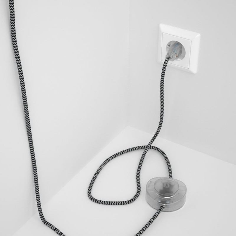 Cableado para lámpara de pie, cable RZ04 Efecto Seda ZigZag Blanco Negro 3 m. Elige tu el color de la clavija y del interruptor!