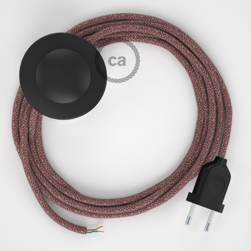 Cableado para lámpara de pie, cable RS83 Algodón y Lino Natural Rojo 3 m. Elige tu el color de la clavija y del interruptor!