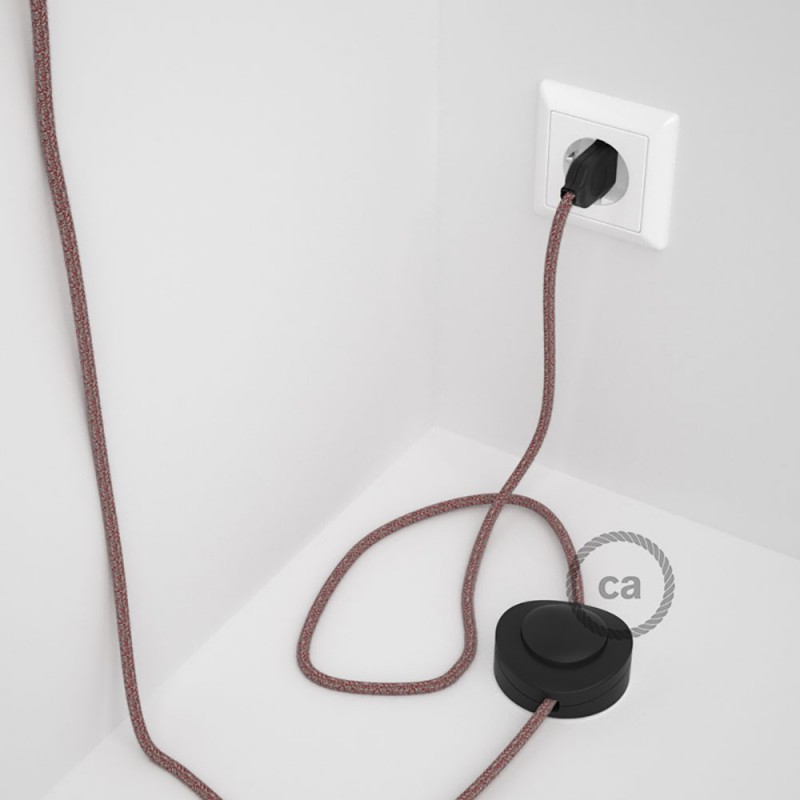 Cableado para lámpara de pie, cable RS83 Algodón y Lino Natural Rojo 3 m. Elige tu el color de la clavija y del interruptor!