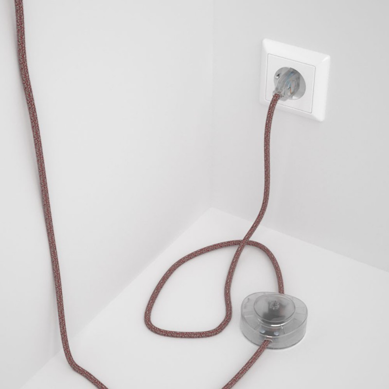 Cableado para lámpara de pie, cable RS83 Algodón y Lino Natural Rojo 3 m. Elige tu el color de la clavija y del interruptor!