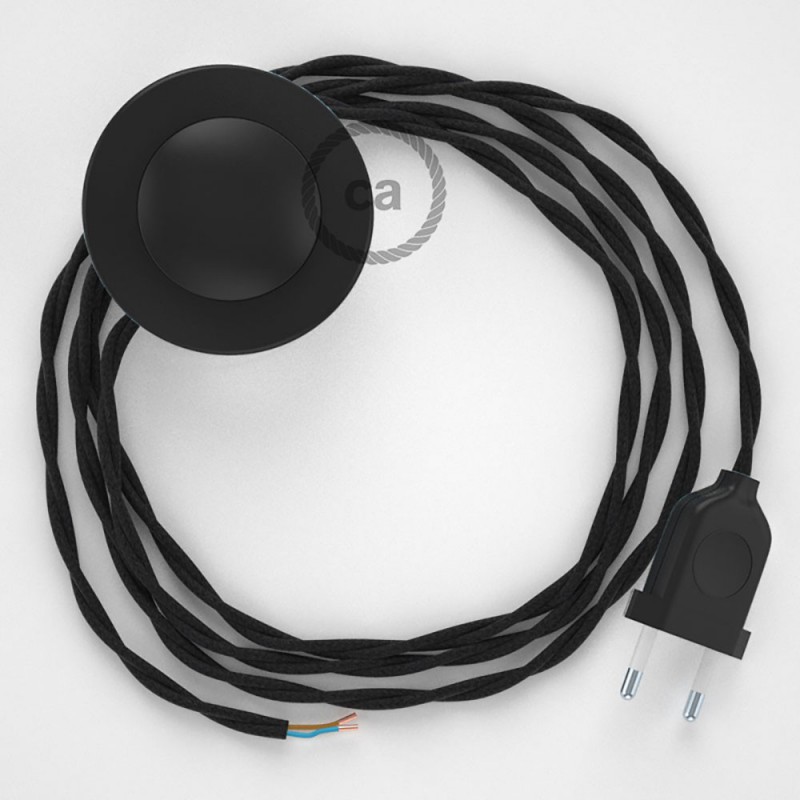 Cableado para lámpara de pie, cable TC04 Algodón Negro 3 m. Elige tu el color de la clavija y del interruptor!