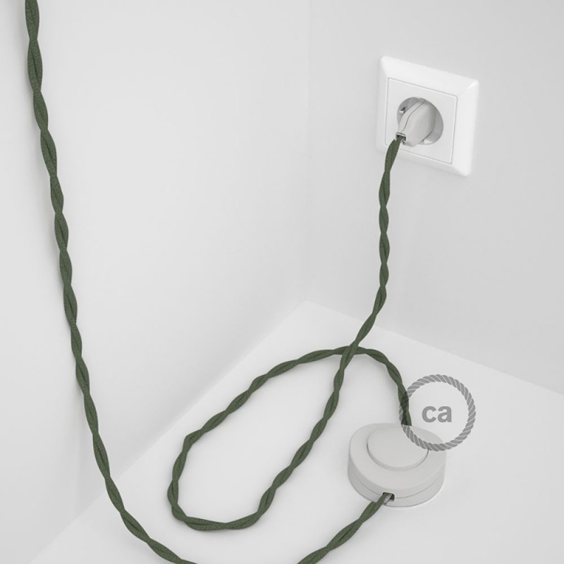 Cableado para lámpara de pie, cable TC63 Algodón Verde Gris 3 m. Elige tu el color de la clavija y del interruptor!