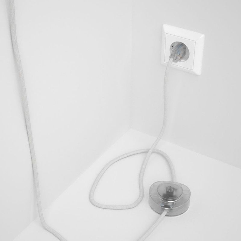 Cableado para lámpara de pie, cable RC01 Algodón Blanco 3 m. Elige tu el color de la clavija y del interruptor!