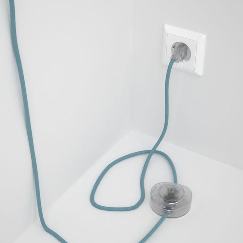 Cableado para lámpara de pie, cable RC53 Algodón Oceano 3 m. Elige tu el color de la clavija y del interruptor!