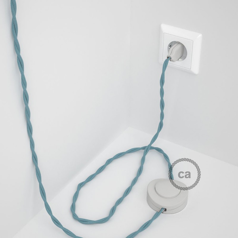 Cableado para lámpara de pie, cable TC53 Algodón Oceano 3 m. Elige tu el color de la clavija y del interruptor!