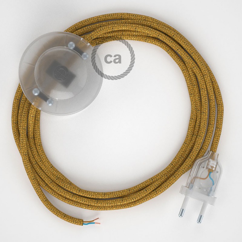 Cableado para lámpara de pie, cable RL05 Efecto Seda Glitter Dorado 3 m. Elige tu el color de la clavija y del interruptor!