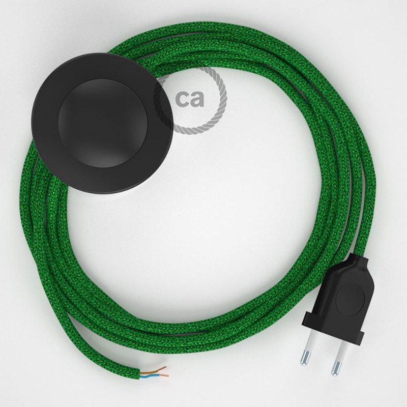 Cableado para lámpara de pie, cable RL06 Efecto Seda Glitter Verde 3 m. Elige tu el color de la clavija y del interruptor!