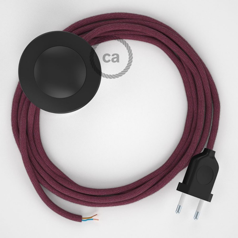 Cableado para lámpara de pie, cable RC32 Algodón Rojo Violeta 3 m. Elige tu el color de la clavija y del interruptor!