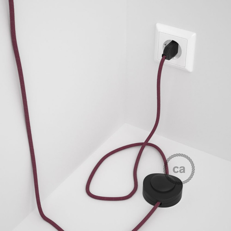 Cableado para lámpara de pie, cable RC32 Algodón Rojo Violeta 3 m. Elige tu el color de la clavija y del interruptor!