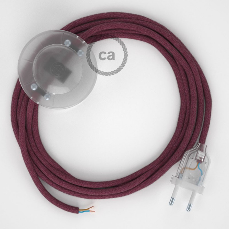 Cableado para lámpara de pie, cable RC32 Algodón Rojo Violeta 3 m. Elige tu el color de la clavija y del interruptor!