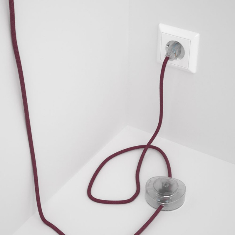 Cableado para lámpara de pie, cable RC32 Algodón Rojo Violeta 3 m. Elige tu el color de la clavija y del interruptor!