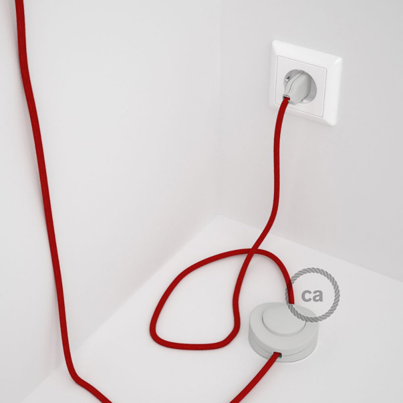 Cableado para lámpara de pie, cable RC35 Algodón Rojo Fuego 3 m. Elige tu el color de la clavija y del interruptor!
