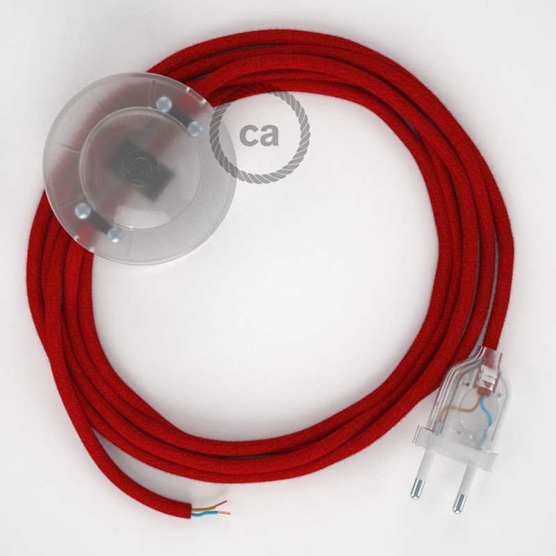 Cableado para lámpara de pie, cable RC35 Algodón Rojo Fuego 3 m. Elige tu el color de la clavija y del interruptor!