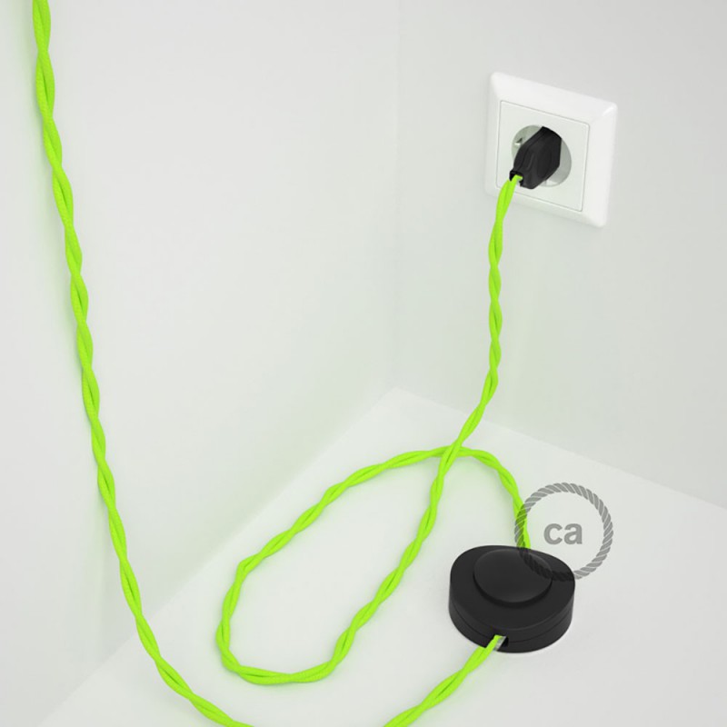 Cableado para lámpara de pie, cable TF10 Efecto Seda Amarillo Fluo 3 m. Elige tu el color de la clavija y del interruptor!