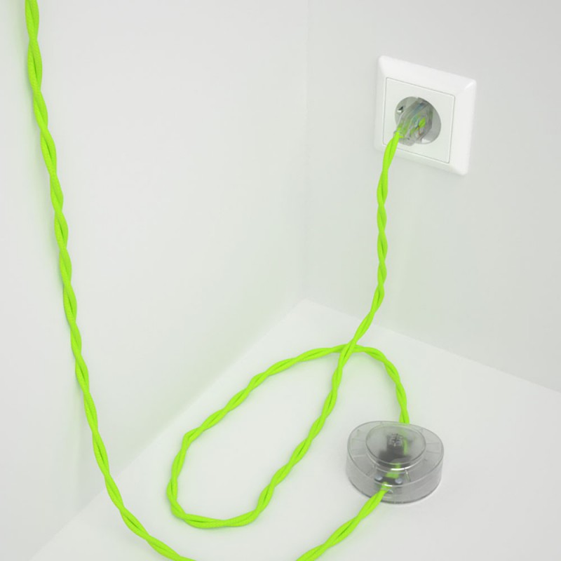 Cableado para lámpara de pie, cable TF10 Efecto Seda Amarillo Fluo 3 m. Elige tu el color de la clavija y del interruptor!