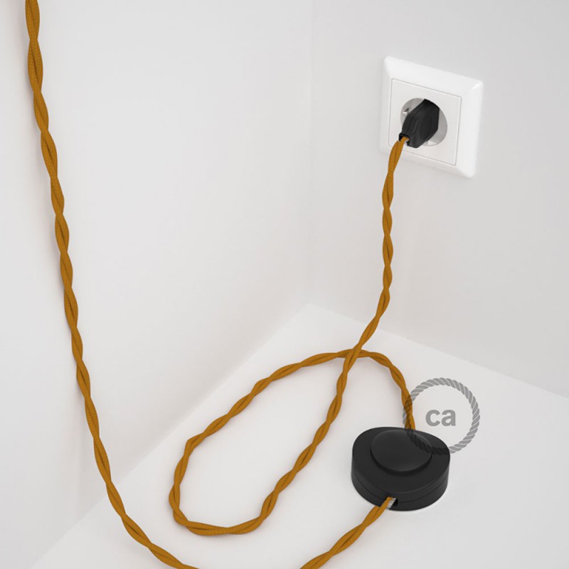 Cableado para lámpara de pie, cable TM25 Efecto Seda Mostaza 3 m. Elige tu el color de la clavija y del interruptor!