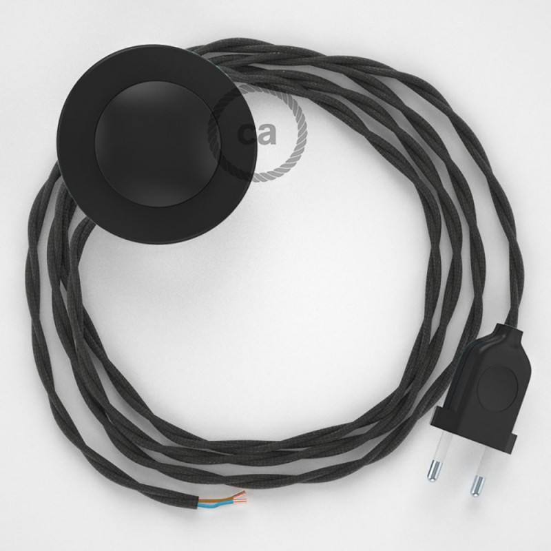 Cableado para lámpara de pie, cable TM26 Efecto Seda Gris Oscuro 3 m. Elige tu el color de la clavija y del interruptor!