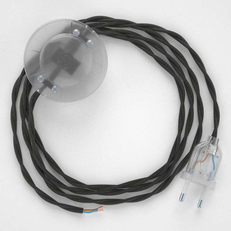 Cableado para lámpara de pie, cable TM26 Efecto Seda Gris Oscuro 3 m. Elige tu el color de la clavija y del interruptor!