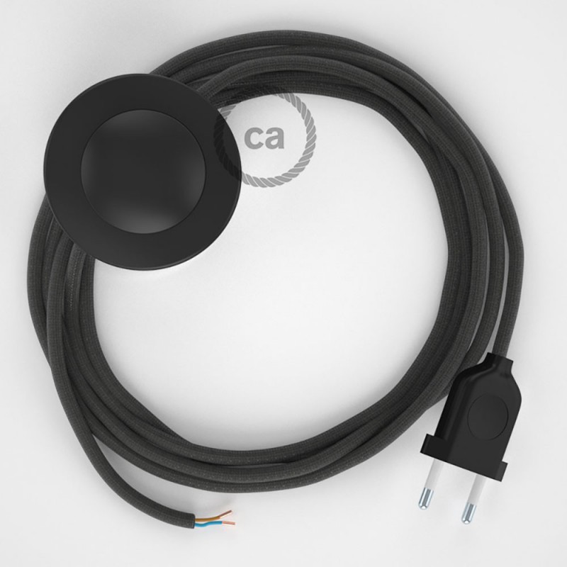 Cableado para lámpara de pie, cable RM26 Efecto Seda Gris Oscuro 3 m. Elige tu el color de la clavija y del interruptor!